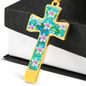 cross-golden daisies turquoise Golden Daisies : Jewelry Cross Gold or Silver Plated Cross with chain necklace- In luxury packaging - Free standard shipping