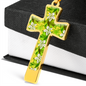 cross-golden daisies green Golden Daisies : Jewelry Cross Gold or Silver Plated Cross with chain necklace- In luxury packaging - Free standard shipping