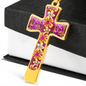cross-golden daisies magenta Golden Daisies : Jewelry Cross Gold or Silver Plated Cross with chain necklace- In luxury packaging - Free standard shipping