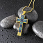 Byzantium Garden: Blue pattern Jewelry Cross Gold or Silver Plated Cross with chain necklace- In luxury packaging - Free standard shipping