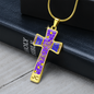 cross-golden daisies purple Golden Daisies : Jewelry Cross Gold or Silver Plated Cross with chain necklace- In luxury packaging - Free standard shipping