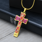 cross-golden daisies magenta Golden Daisies : Jewelry Cross Gold or Silver Plated Cross with chain necklace- In luxury packaging - Free standard shipping