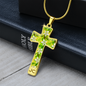 cross-golden daisies green Golden Daisies : Jewelry Cross Gold or Silver Plated Cross with chain necklace- In luxury packaging - Free standard shipping