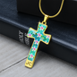 cross-golden daisies turquoise Golden Daisies : Jewelry Cross Gold or Silver Plated Cross with chain necklace- In luxury packaging - Free standard shipping