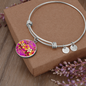 round template - golden daisies Magenta Golden Daisies : Round Charm Bracelet, Gold or Silver Plated - In luxury packaging - Free standard shipping