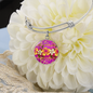 round template - golden daisies Magenta Golden Daisies : Round Charm Bracelet, Gold or Silver Plated - In luxury packaging - Free standard shipping