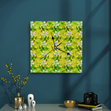 Load image into Gallery viewer, Golden Daisies Green pattern : Wooden Wall Clock -  3 different sizes: 11&quot;/12&quot;/15&quot; Square Non-ticking Scaleless - Free standard shipping
