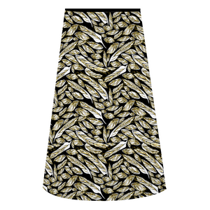 Angelic Feathers , black bg : A-line Midi Skirt - Polyester stretch fabric - Free standard shipping