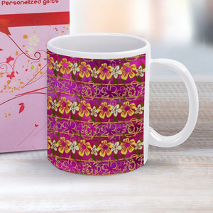 Golden Daisies magenta pattern : Classic mug - 11oz: 3.8” h x 3.2” diameter -  Free standard shipping