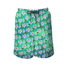 Load image into Gallery viewer, Golden Daisies Turquoise pattern : Men&#39;s Quick Dry Swim Beach Shorts – Elastic waist – Polyester – Free standard shipping
