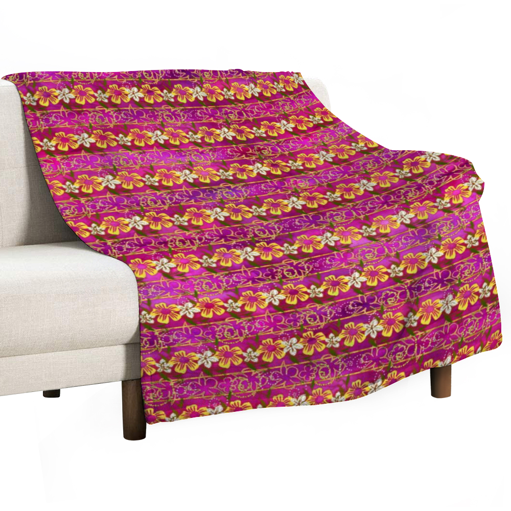 Golden Daisies magenta pattern : Thin Flannel Blanket - single sided print – 4 Sizes 60’’x80, 60’’x50, 40’’x50, 40’’x30  - Free standard shipping