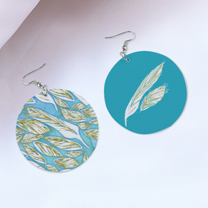 Angelic Feathers : Round Wooden Earrings - Diameter 6cm (2.4inch) double side print  -  Free standard shipping