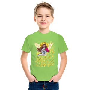 Original Art - Vassia Sarri Creations, Prosperity Angel for your kid’s t-shirt, to bring positive vibes in your life and reprogram your subconscious, so you become open towards prosperity opportunities