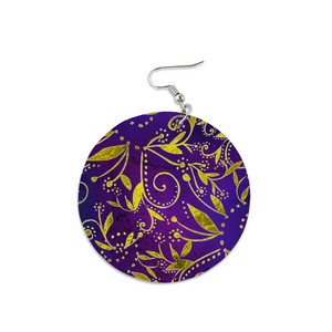 Nightfall Celebration : Round Wooden Earrings - Diameter 6cm (2.4inch) double side print  -  Free standard shipping