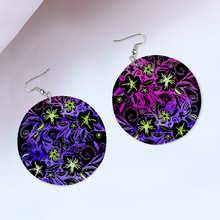 Load image into Gallery viewer, Glowing Flowers : Round Wooden Earrings - Diameter 6cm (2.4inch) double side print  -  Free standard shipping
