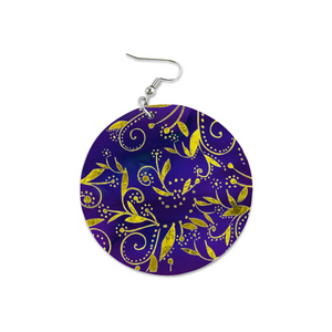 Nightfall Celebration : Round Wooden Earrings - Diameter 6cm (2.4inch) double side print  -  Free standard shipping