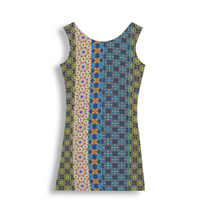 Byzantium Garden - Straight lines : Tank Mini stretchy Dress - Polyester - Free standard shipping