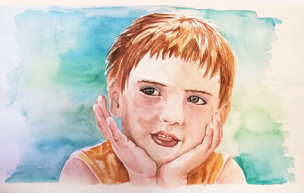 Vassia Sarri Creations, watercolor painting little boy