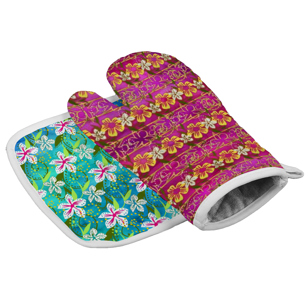 Golden Daisies mixed pattern 1 : Heat protection gloves for the Kitchen - Free standard shipping