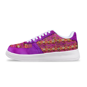 Golden Daisies Magenta Pattern : Fiber Leather Unisex Leisure Sports Shoes Very Comfortable - Free standard shipping