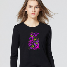 Load image into Gallery viewer, Glowing Flowers : Long sleeve thin blouse -  tight fit for women  -  up to 4XL  -  95% Cotton - Free standard shipping
