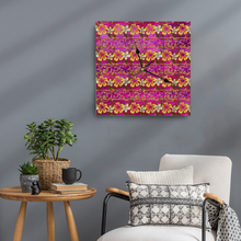 Load image into Gallery viewer, Golden Daisies Magenta pattern : Wooden Wall Clock -  3 different sizes: 11&quot;/12&quot;/15&quot; Square Non-ticking Scaleless - Free standard shipping
