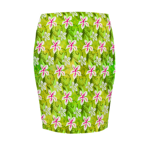 Golden Daisies : Women All Over Print Elasticated short Waist Pencil Skirt -  Up to 2XL - Free standard shipping