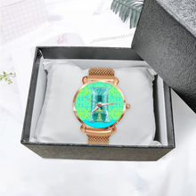 Load image into Gallery viewer, Engraving Window : Quartz Watch metallic bracelet, Magnetic Buckle - Bronze Frame - Many Metallic Bracelet Colors - in premium gift box - 1.3 × 1.3&quot; - Free standard shipping
