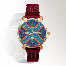 Load image into Gallery viewer, Byzantium Garden: 5 Different colors and designs Quartz Watch metallic bracelet, Magnetic Buckle - Bronze Frame - Many Metallic Bracelet Colors - in premium gift box - 1.3 × 1.3&quot; - Free standard shipping
