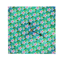 Load image into Gallery viewer, Golden Daisies Turquoise pattern : Wooden Wall Clock -  3 different sizes: 11&quot;/12&quot;/15&quot; Square Non-ticking Scaleless - Free standard
