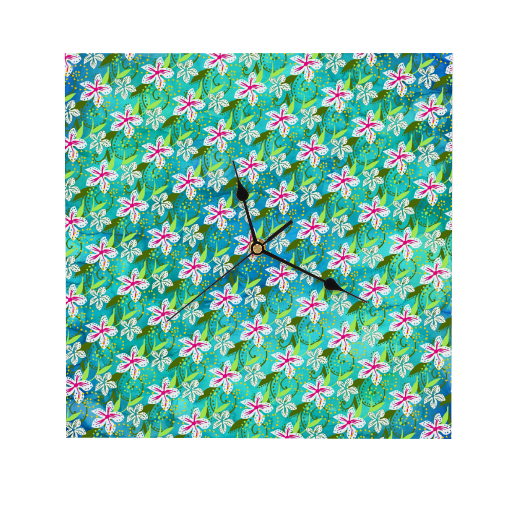 Golden Daisies Turquoise pattern : Wooden Wall Clock -  3 different sizes: 11