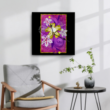 Load image into Gallery viewer, Golden Daisies Magenta daisy pattern : Wooden Wall Clock -  3 different sizes: 11&quot;/12&quot;/15&quot; Square Non-ticking Scaleless - Free standard shipping
