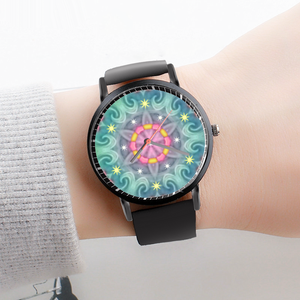 Magic Stardust original pattern : Black Plastic Quartz Watch in premium gift box - 1.6 × 1.6" - Free standard shipping