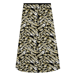 Angelic Feathers , black bg : A-line Midi Skirt - Polyester stretch fabric - Free standard shipping