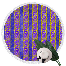 Load image into Gallery viewer, Golden Daisies Purple pattern : Round picnic or beach  Mat - 150cm x 150cm - 59&#39;&#39; x 59&#39;&#39; -  Free standard shipping
