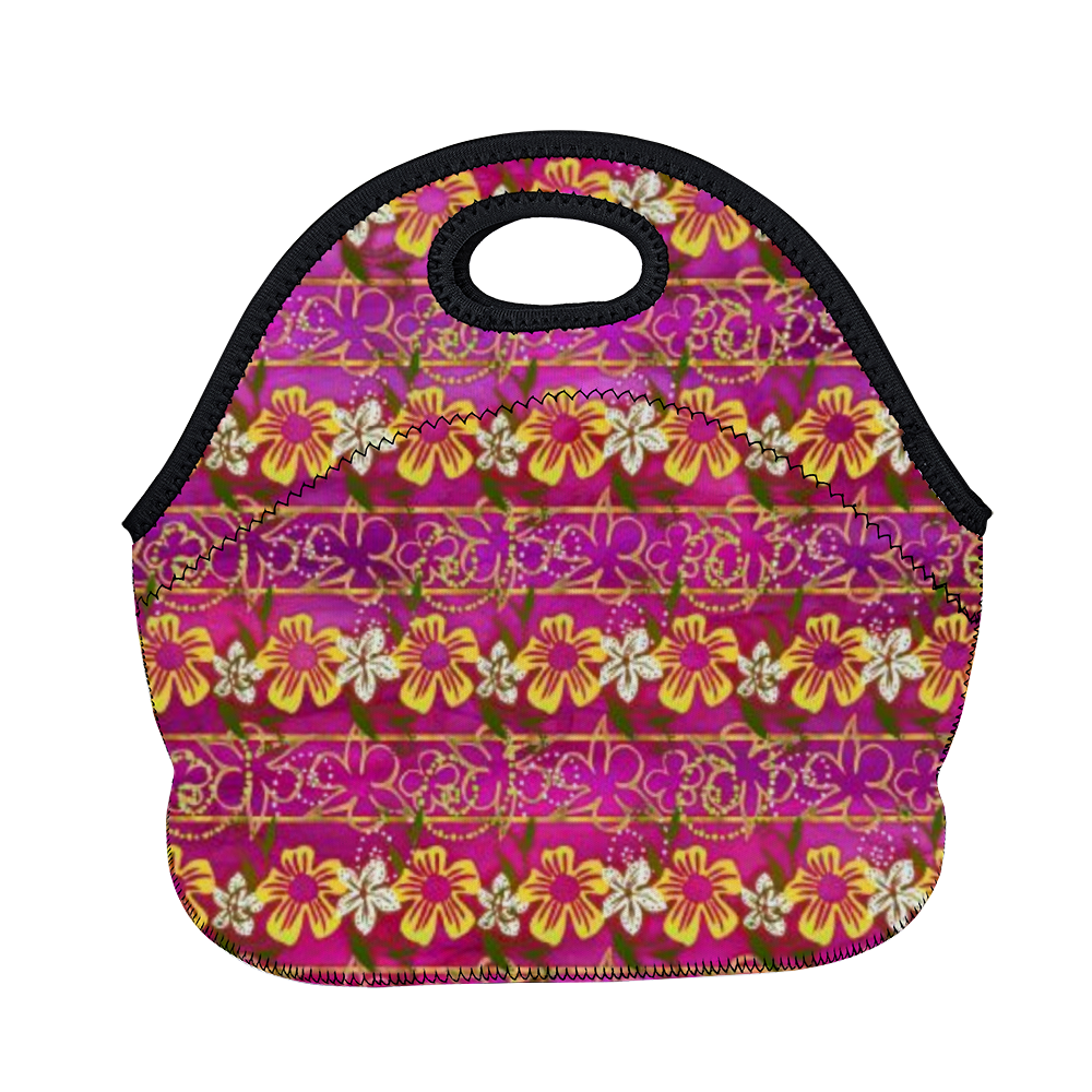 Golden Daisies Magenta pattern : Insulated Lunch Bag 12