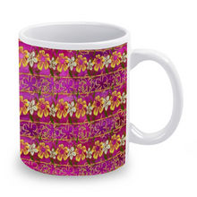 Load image into Gallery viewer, Golden Daisies magenta pattern : Classic mug - 11oz: 3.8” h x 3.2” diameter -  Free standard shipping
