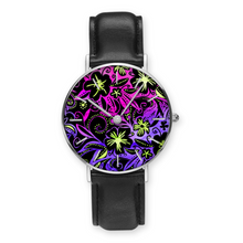 Load image into Gallery viewer, Glowing Flowers : Quartz Watch Leather black with Gold or Silver frame - in premium gift box - 1.5 × 1.5&quot; - Free standard shipping
