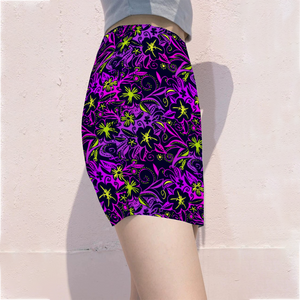 Glowing flowers Lolitta punk pattern : Women All Over Print Elasticated short Waist Pencil Skirt -  Up to 2XL - Free standard shipping