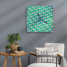 Load image into Gallery viewer, Golden Daisies Turquoise pattern : Wooden Wall Clock -  3 different sizes: 11&quot;/12&quot;/15&quot; Square Non-ticking Scaleless - Free standard
