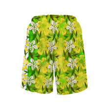 Load image into Gallery viewer, Golden Daisies Green Pattern : Men&#39;s Quick Dry Swim Beach Shorts – Elastic waist – Polyester – Free standard shipping
