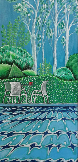 Vassia Sarri Creations, acrylics on canvas, coffe near the swimmingpool