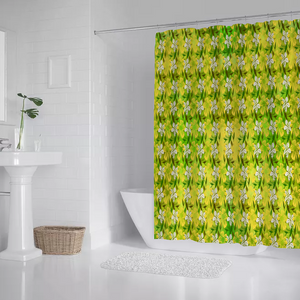 Golden Daisies Green pattern : Bath Shower Curtain – 12 different sizes – Free standard shipping