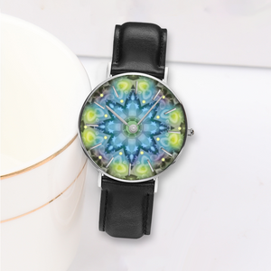 Magic Stardust Green pattern : Quartz Watch Leather black with Gold or Silver frame - in premium gift box - 1.5 × 1.5" - Free standard shipping