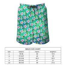 Load image into Gallery viewer, Golden Daisies Turquoise pattern : Men&#39;s Quick Dry Swim Beach Shorts – Elastic waist – Polyester – Free standard shipping
