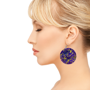 Nightfall Celebration : Round Wooden Earrings - Diameter 6cm (2.4inch) double side print  -  Free standard shipping