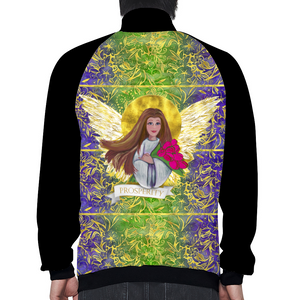 Original Art - Vassia Sarri Creations, Prosperity Angel for your Japanese terry baseball jacket, with pocket, to bring positive vibes in your life and reprogram your subconscious, so you become open towards prosperity opportunities