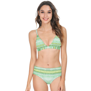 Health Angel Green lines pattern : Women’s two-piece Bikini Swimsuit conservative style – Up to 4XL – Free standard shipping