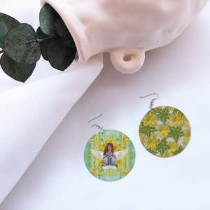 Health Angel : Round Wooden Earrings - Diameter 6cm (2.4inch) double side print  -  Free standard shipping