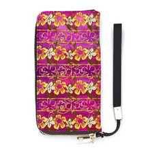 Load image into Gallery viewer, Golden Daisies Magenta pattern : Money purse - 7.9&#39;&#39; x 4.1&#39;&#39; x 1&#39;&#39;- Credit Card Holders - Zipper Wristlet - Free standard shipping
